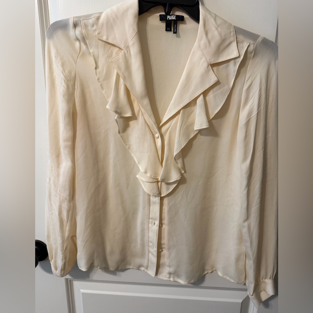 Paige Jennie Ruffle Neck Blouse 100% Silk NWOT XS Ivory